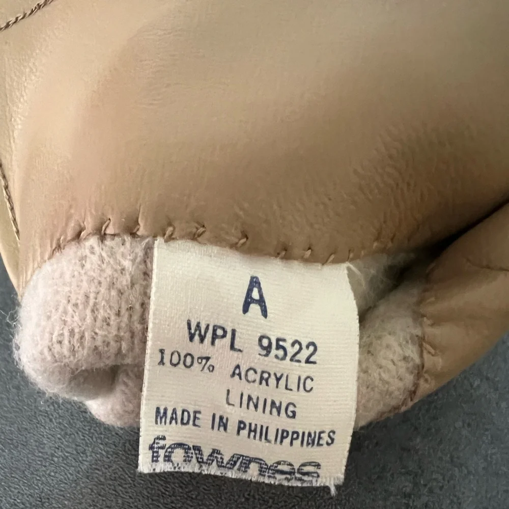 Vintage Fownes Tan Beige‎ Leather Gloves Women’s Size A WPL 9522 Acrylic Lining
